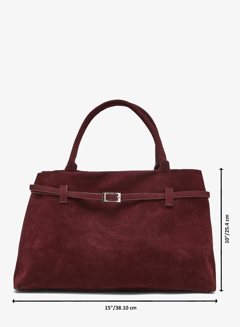 ELLA Burgandy Suede Tote Bag With Buckle for Women | Best Price UAE